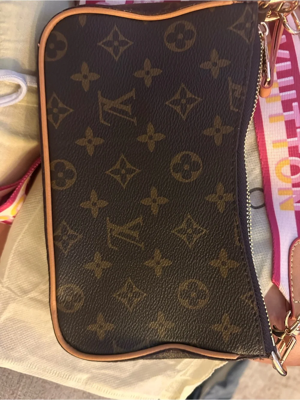 Source Unknown Monogram Crossbody with Pink and White Strap
